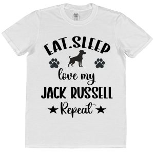 Jack Russell Owner T-Shirt – "Eat, Sleep, Love My Jack Russell Repeat"