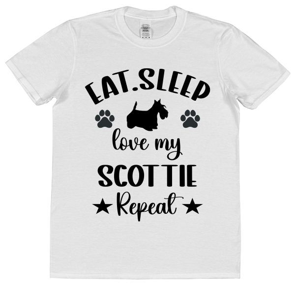 Scottie Owner T-Shirt – "Eat, Sleep, Love My Scottie Repeat"