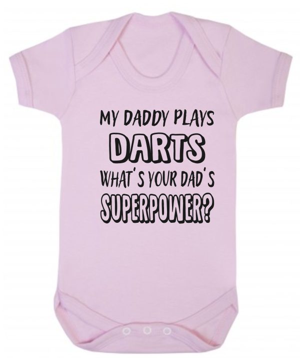 Baby Vest – "My Daddy Plays Darts What's Your Dad's Superpower?" - Image 2