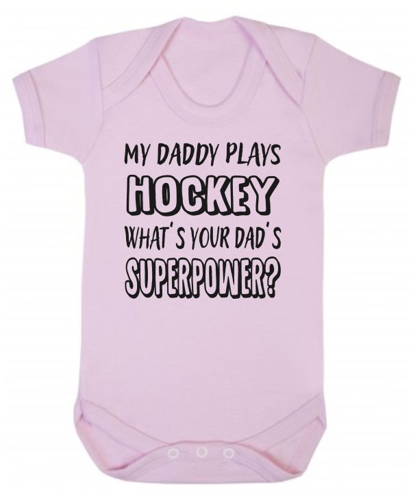 Baby Vest – "My Daddy Plays Hockey What's Your Dad's Superpower?" - Image 2