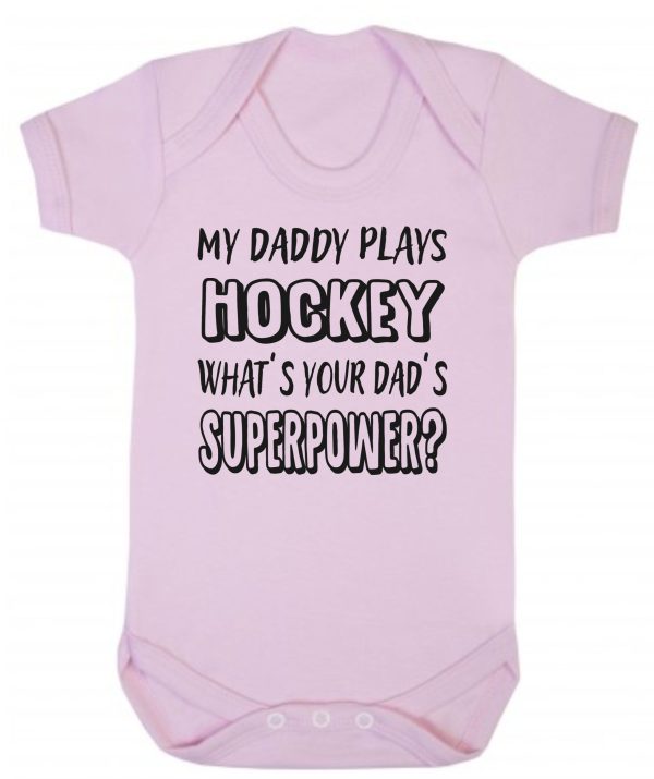 Baby Vest – "My Daddy Plays Hockey What's Your Dad's Superpower?" - Image 2