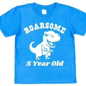 Personalised Dinosaur Birthday T-Shirt — "Roarsome (Any Age) Year Old"