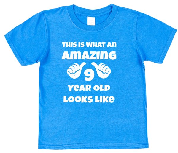 Kid's Birthday T-Shirt – "This Is What An Amazing 9 Year Old Looks Like" - Image 2